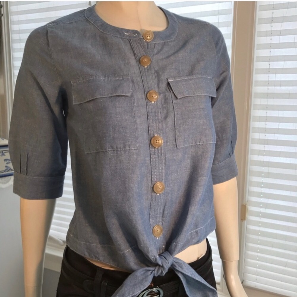Ann Taylor Denim Tie Front top Size XS